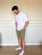 Printed Melton Short Set Olive